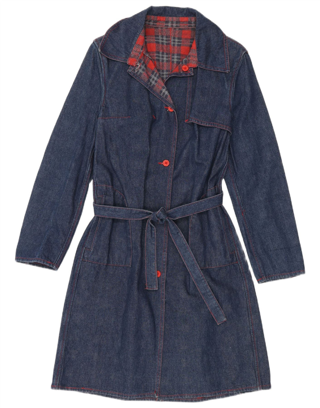 VINTAGE Womens Denim Coat UK 14 Medium Navy Blue