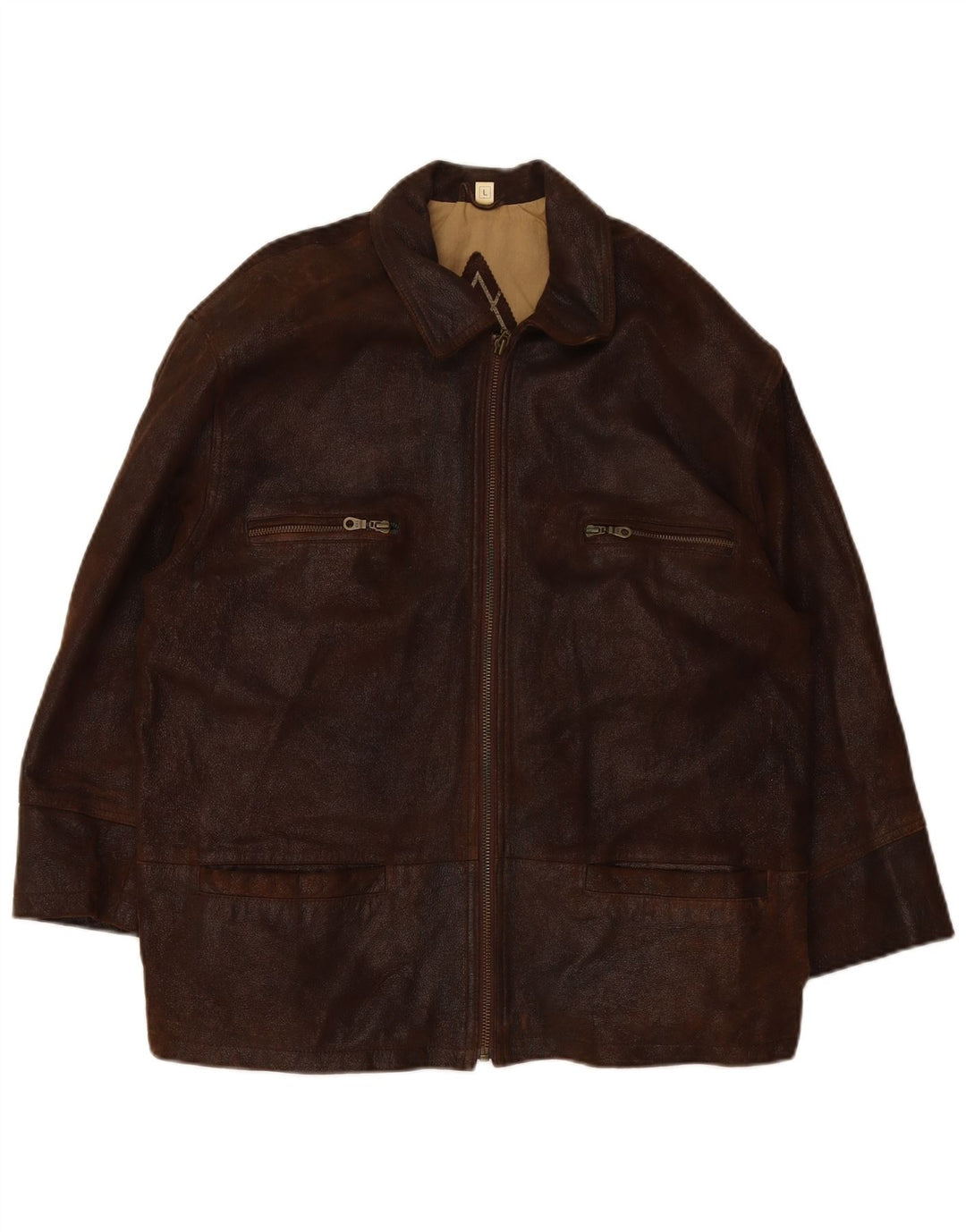 VINTAGE Mens Leather Jacket UK 40 Large Brown Leather