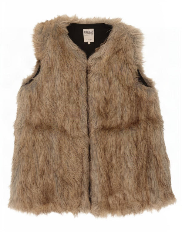 Zara Womens Trafaluc Faux Fur Gilet UK 12 Medium Beige Acrylic
