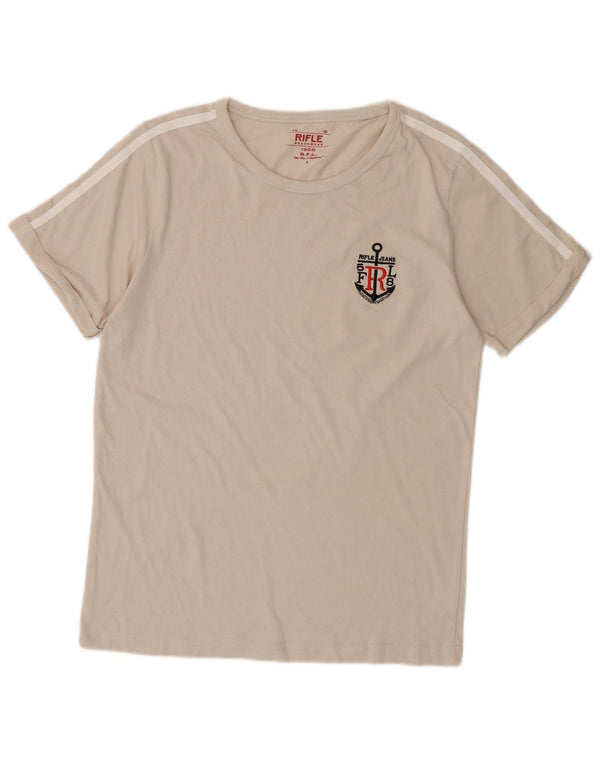 RIFLE Womens T-Shirt Top UK 14 Large Off White Cotton