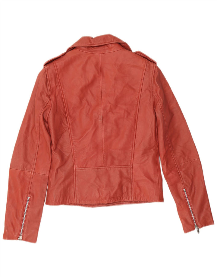 Mango Womens Leather Biker Jacket UK 6 XS Red Leather