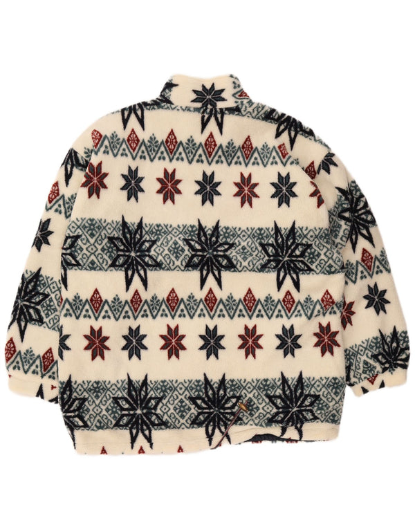 Vintage Mens Fleece Jacket UK 40 Large White Fair Isle Polyester