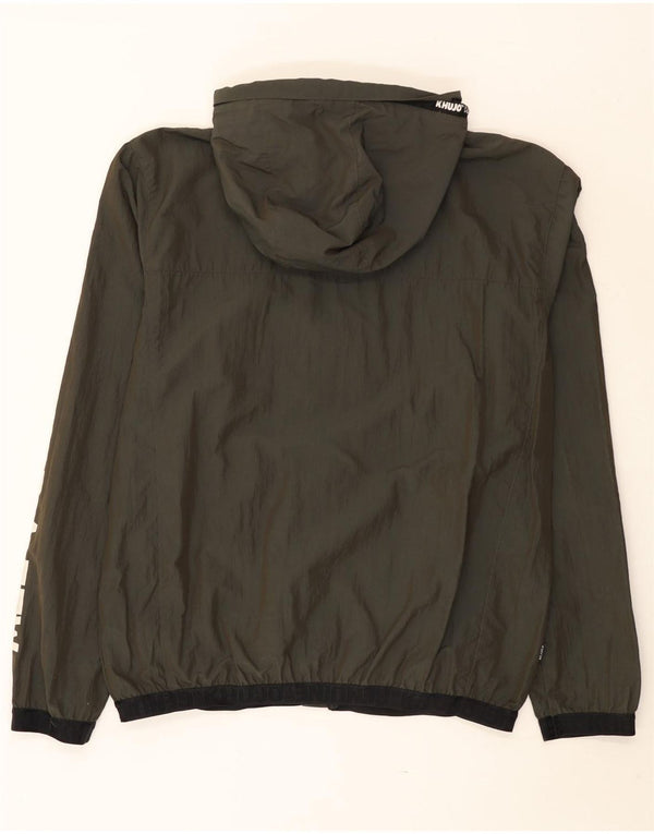KHUJO Mens Graphic Hooded Rain Jacket UK 42 XL Khaki Colourblock Polyester