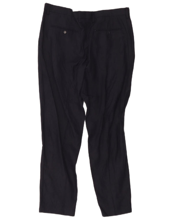 Zara Mens Straight Chino Trousers EU 44 Large W34 L28 Navy Blue Linen