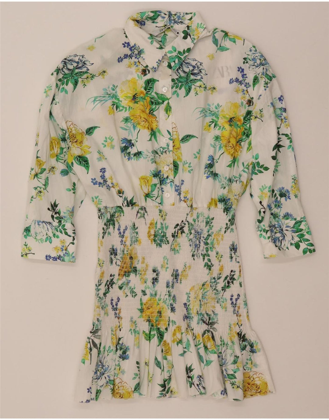 ZARA Womens 3/4 Sleeve Pullover Shirt Dress UK 10 Small White Floral