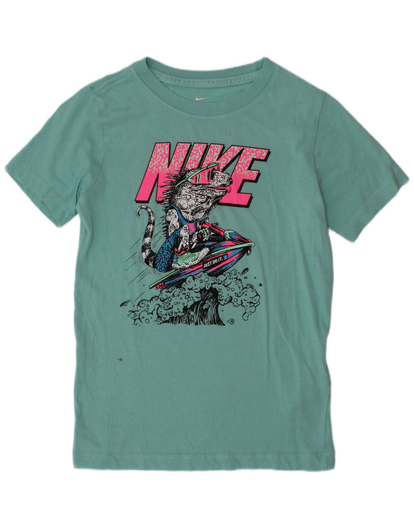 Nike Boys Graphic T-Shirt Top 8-9 Years Small Turquoise Cotton