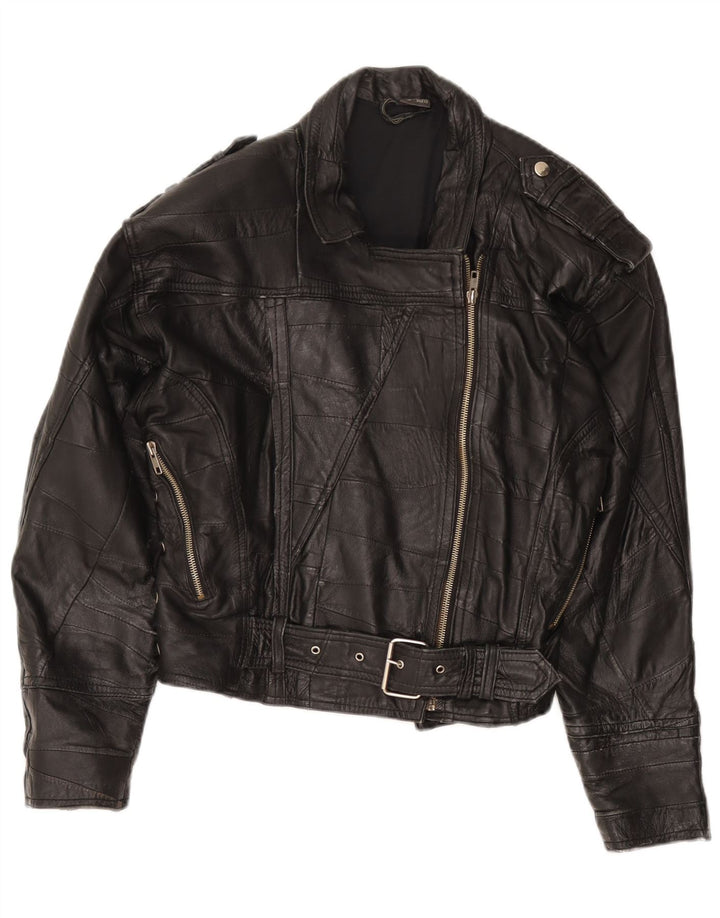 Vintage Womens Biker Leather Jacket IT 42 Medium Black Leather