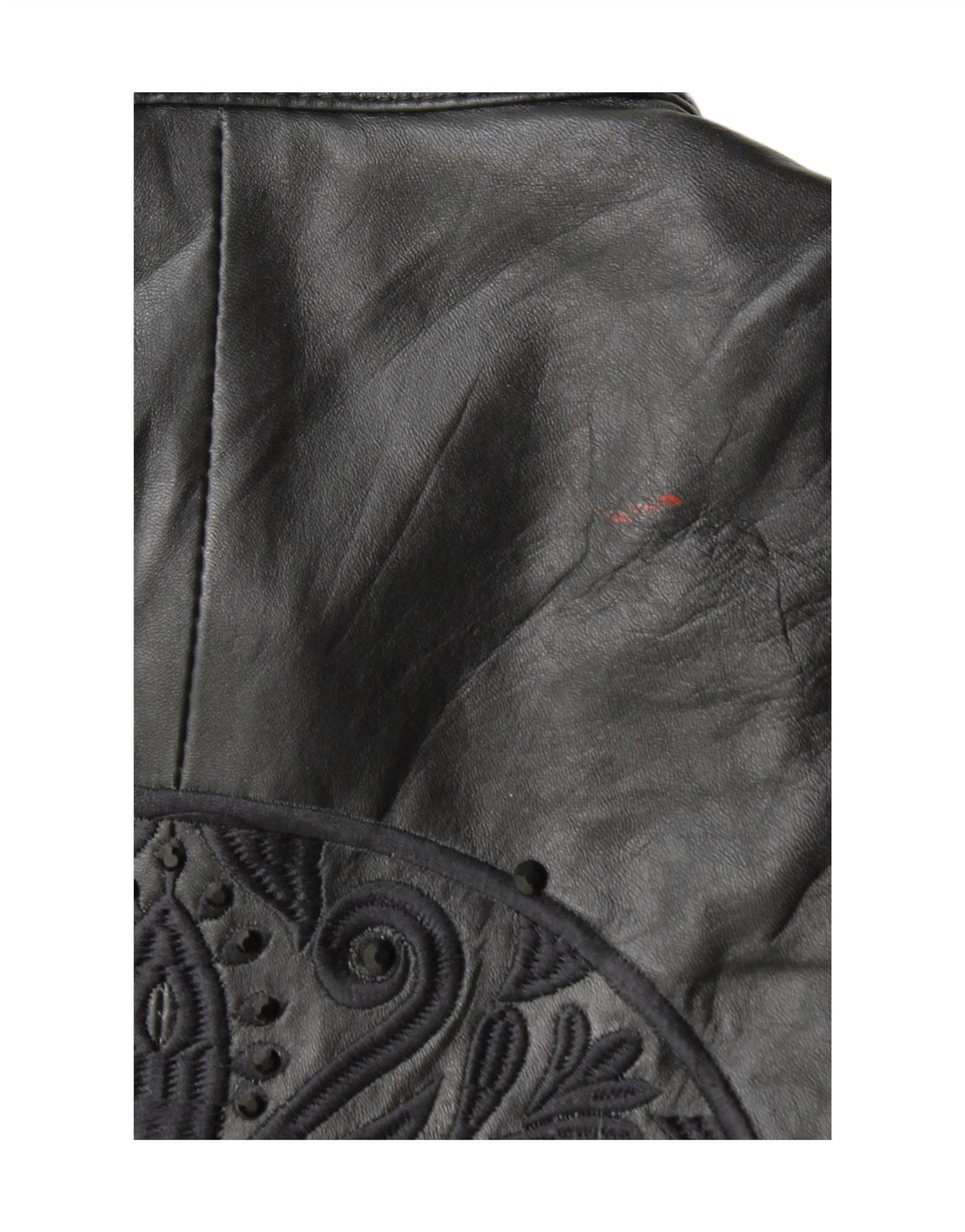 Vintage Womens Graphic Leather Biker Jacket EU 38 Medium Black Leather