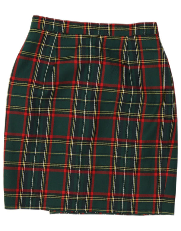Vintage Womens Pencil Skirt W28 Medium Green Plaid