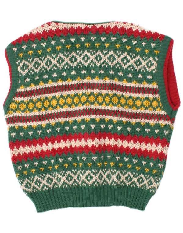 Bhs Boys Sleeveless Cardigan Sweater 2-3 Years Green Fair Isle Acrylic