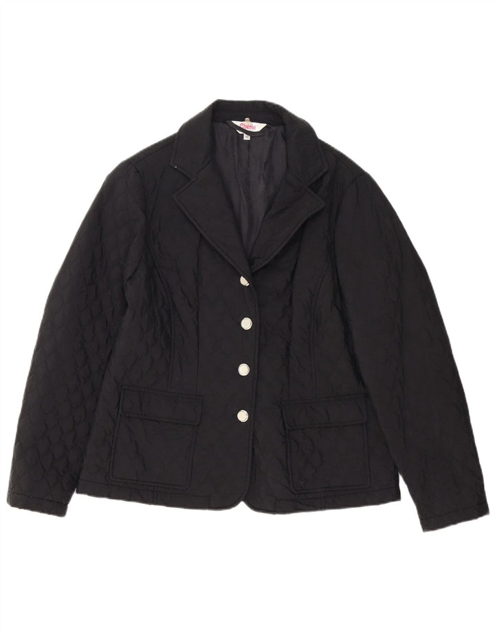 cherie Womens 4 Button Quilted Blazer Jacket IT 46 Large Black Cotton