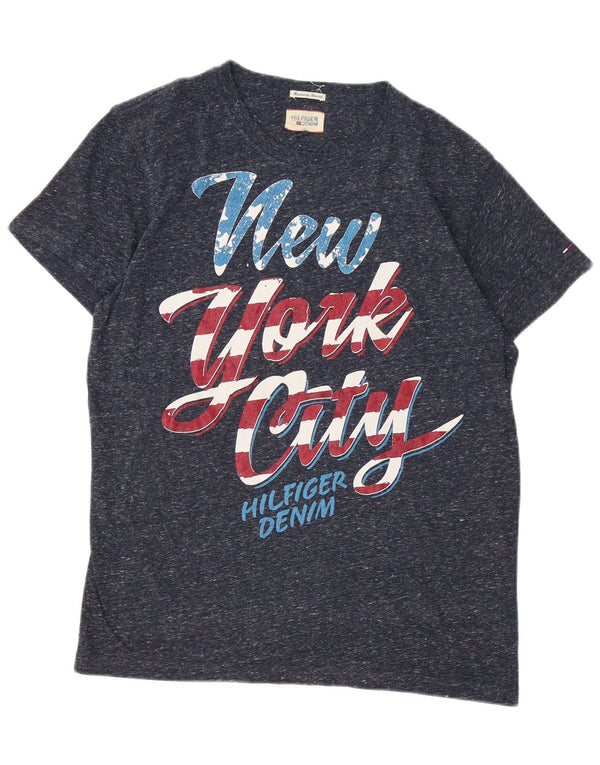 Tommy Hilfiger Mens Graphic T-Shirt Top Medium Navy Blue Flecked Polyester