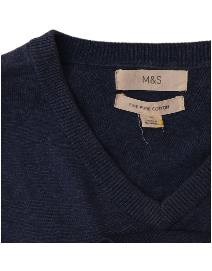 Marks & Spencer Mens V-Neck Jumper Sweater Medium Blue Cotton