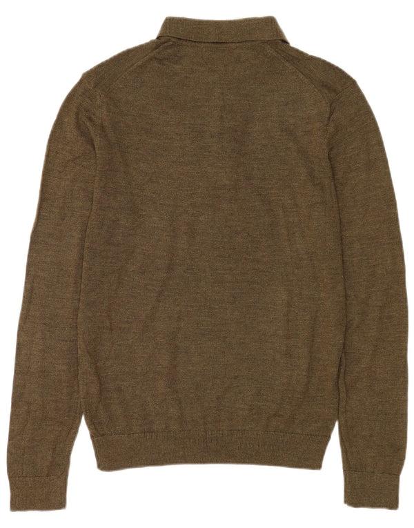 Zara Mens Polo Neck Jumper Sweater Medium Khaki Acrylic