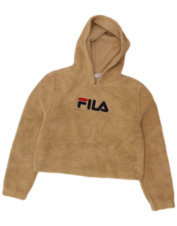 Fila Womens Oversized Fleece Hoodie Jumper UK 10 Small Beige Polyester
