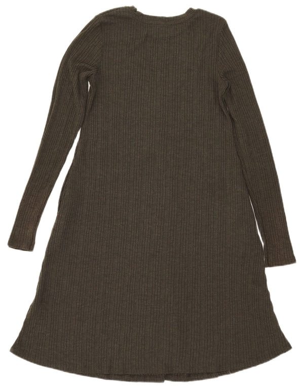 Marks & Spencer Womens Long Sleeve A-Line Dress UK 8 Small Khaki Polyester