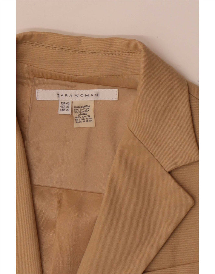 Zara Womens 2 Button Blazer Jacket EU 42 Large Beige Cotton