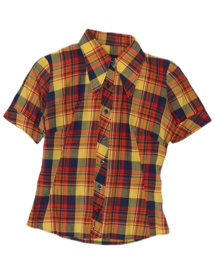 VINTAGE Womens Short Sleeve Shirt UK 10 Small Multicoloured Check