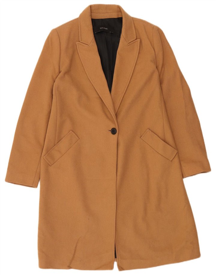 ZARA Womens Overcoat UK 16 Large Brown Cotton