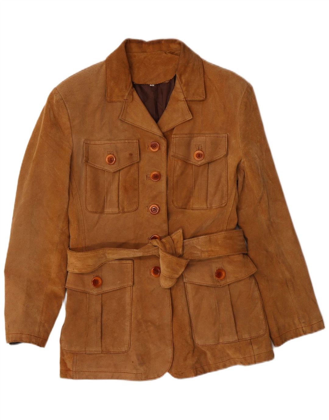 PIAZZA ITALIA Womens Suede Jacket IT 42 Medium Beige Leather