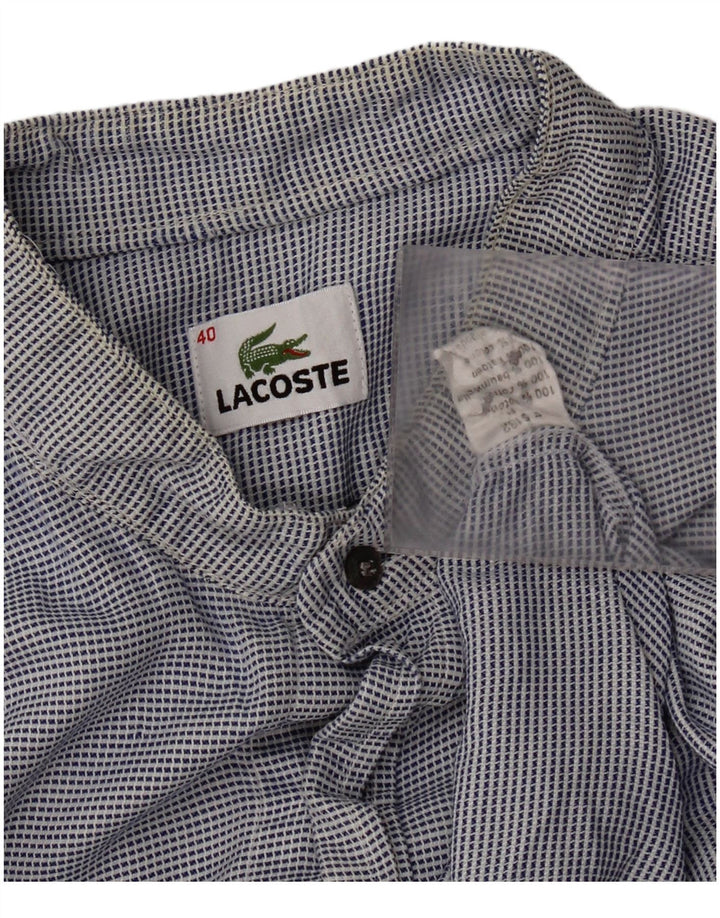 Lacoste Mens Checked  Shirt Size 40 Medium Blue Houndstooth Cotton Classic