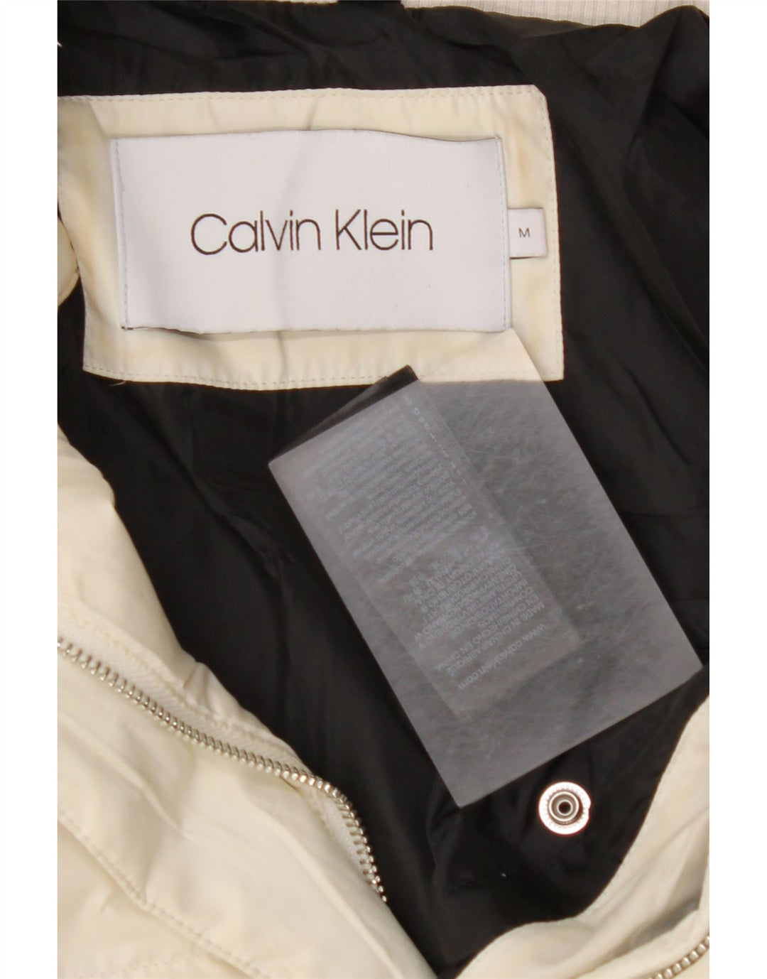 CALVIN KLEIN Womens Hooded Padded Jacket UK 14 Medium Off White Polyester