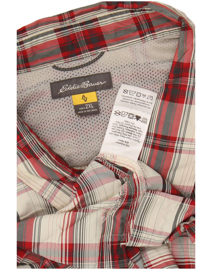 EDDIE BAUER Mens Short Sleeve Shirt 2XL Red Check Polyester