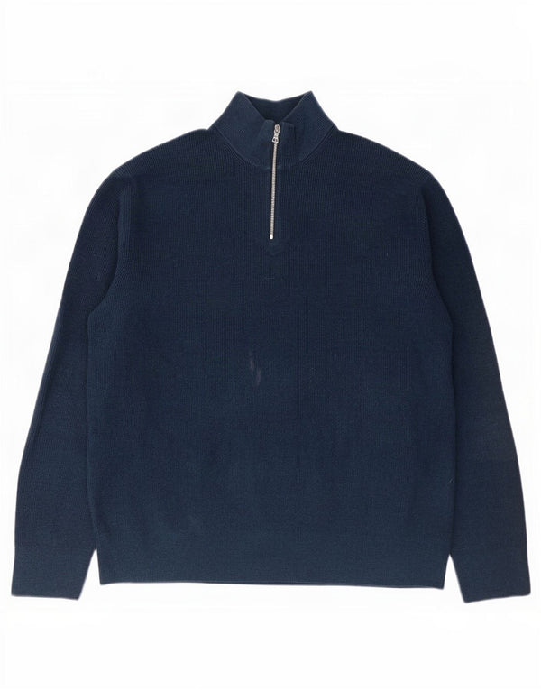 Marks & Spencer Mens Zip Neck Jumper Sweater 3XL Navy Blue Polyester