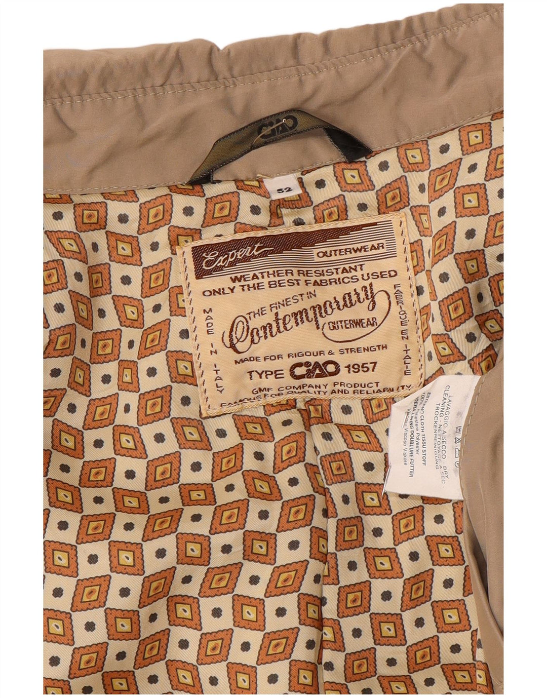 Contemporary Mens Overcoat IT 52 XL Beige Polyester