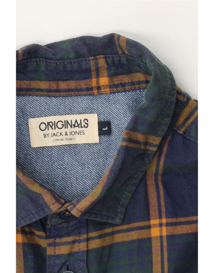 Jack & Jones Mens Flannel Shirt Large Navy Blue Check