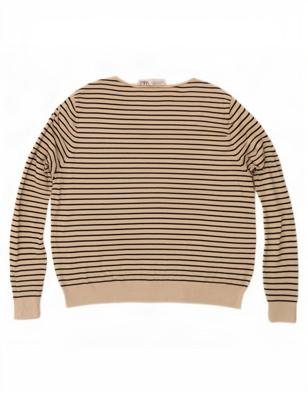 Zara Womens Boat Neck Jumper Sweater UK 10 Small Beige Striped Nautical