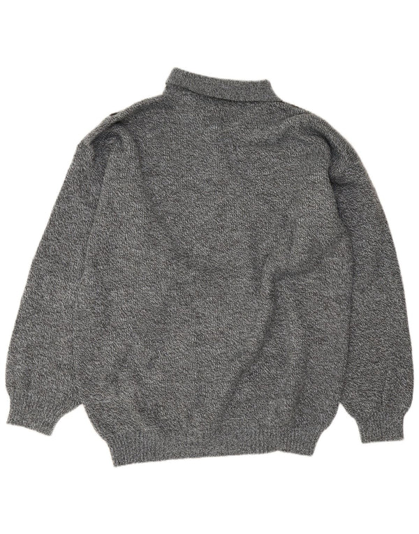 Vintage Mens Polo Neck Jumper Sweater Large Blue Striped