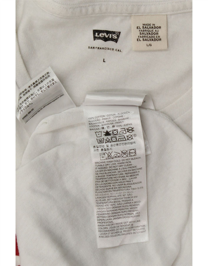 LEVI'S Mens Graphic T-Shirt Top Large White Cotton Vintage Levi's and Second-Hand Levi's from Messina Hembry 