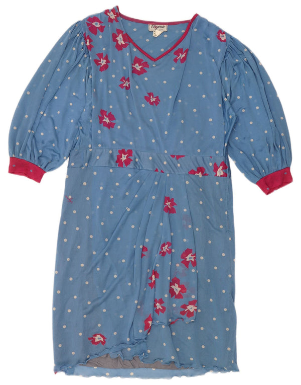 VIRGINIE Womens 3/4 Sleeve Shift Dress UK 12 Medium Blue Floral Triacetate