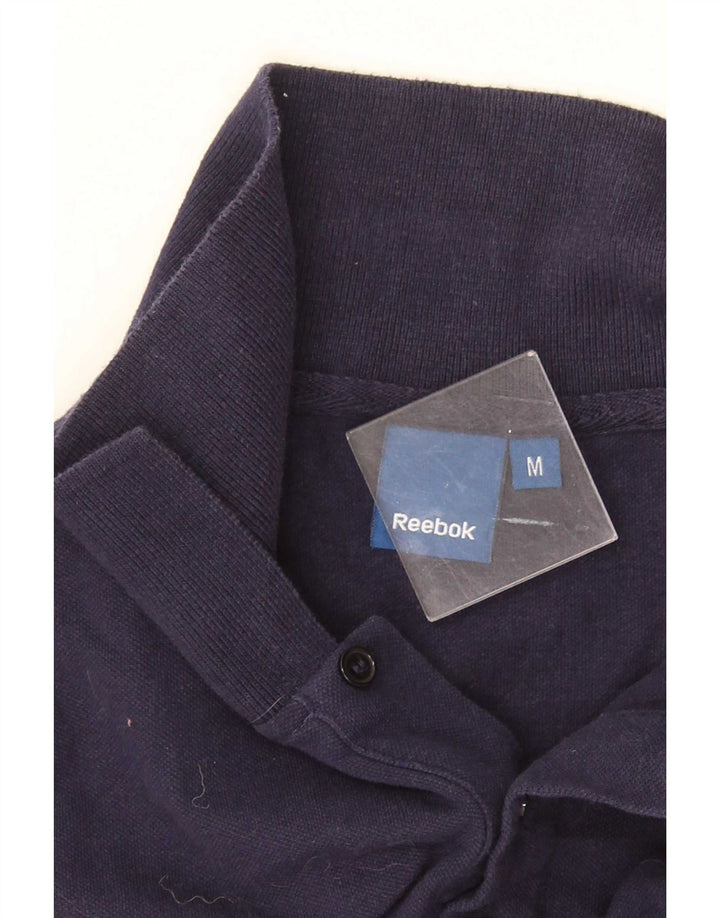 Reebok Mens Long Sleeve Polo Shirt Medium Navy Blue Cotton