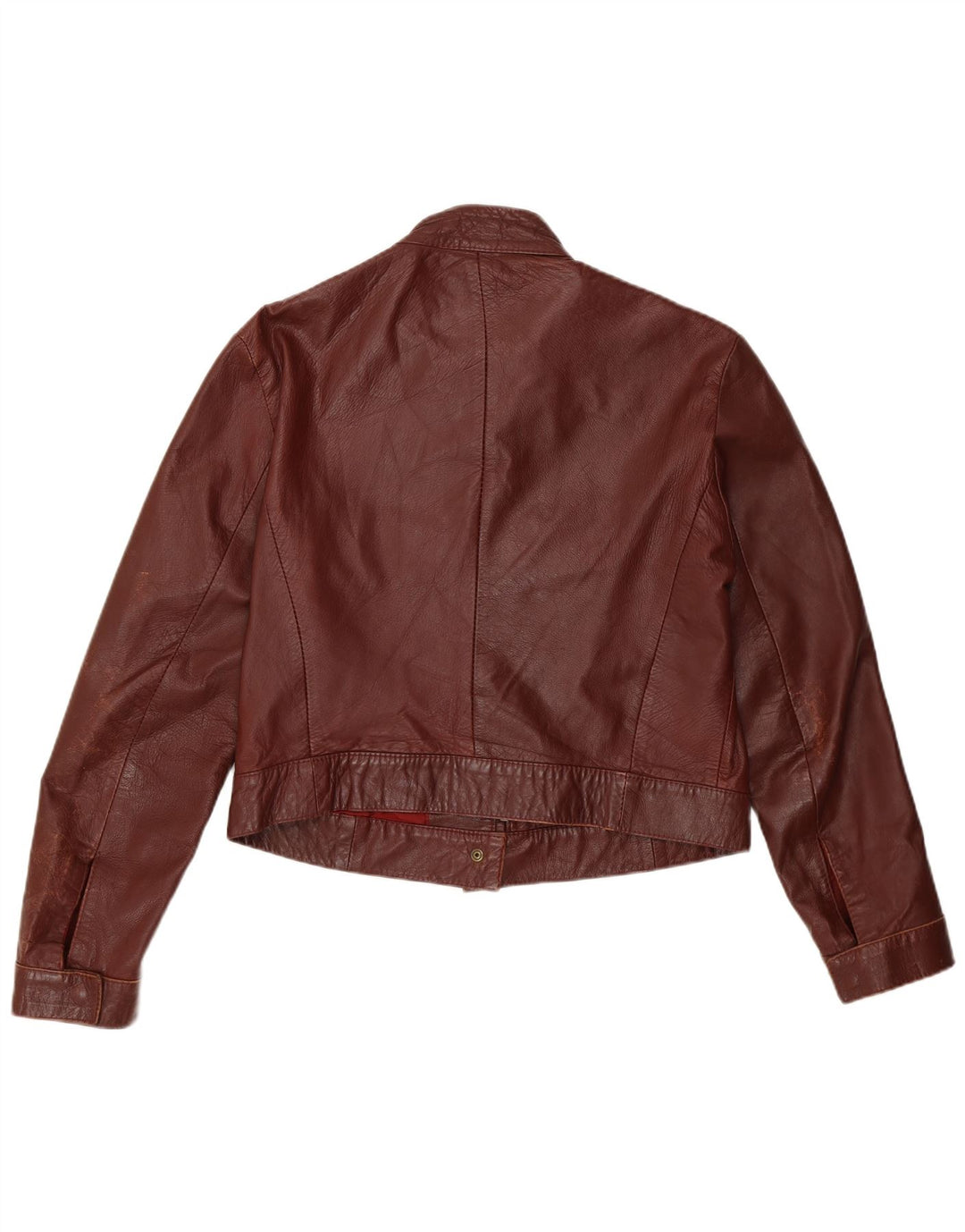 Vintage Womens Crop Leather Jacket IT 46 Large Burgundy