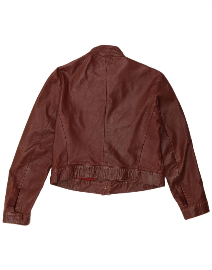 Vintage Womens Crop Leather Jacket IT 46 Large Burgundy