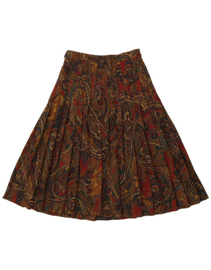 BIANCA Womens Pleated Skirt IT 42 Medium W30  Brown Paisley Polyester