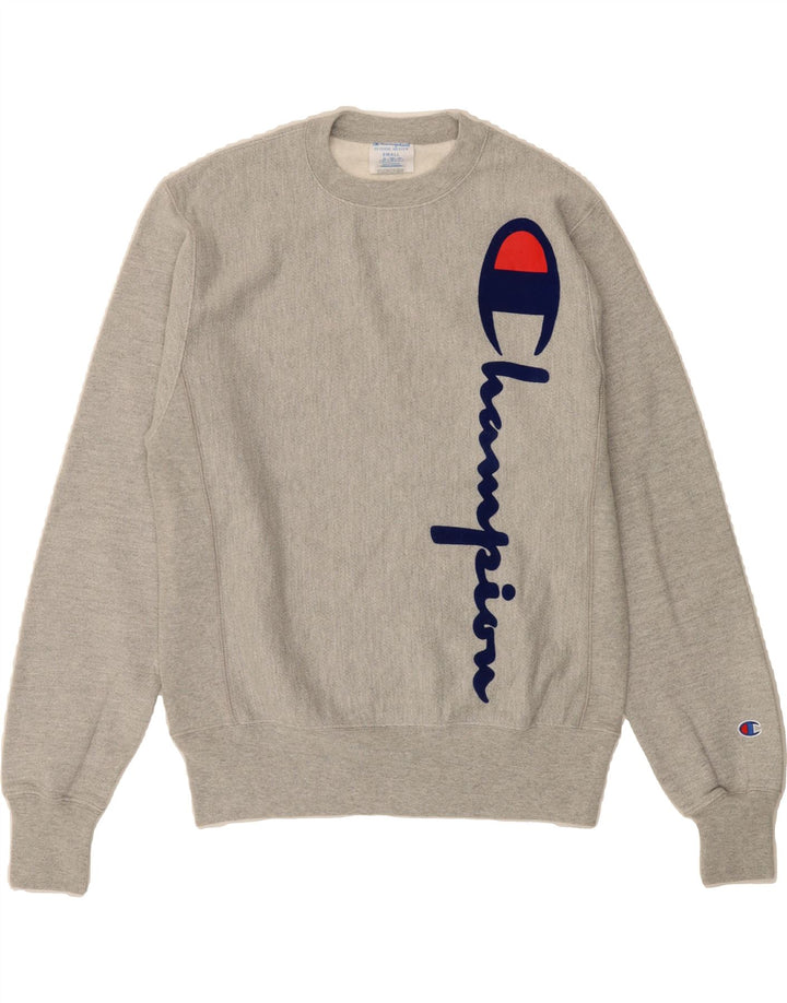 CHAMPION Mens Reverse Weave Graphic Sweatshirt Jumper Small Grey Cotton Vintage Champion and Second-Hand Champion from Messina Hembry 