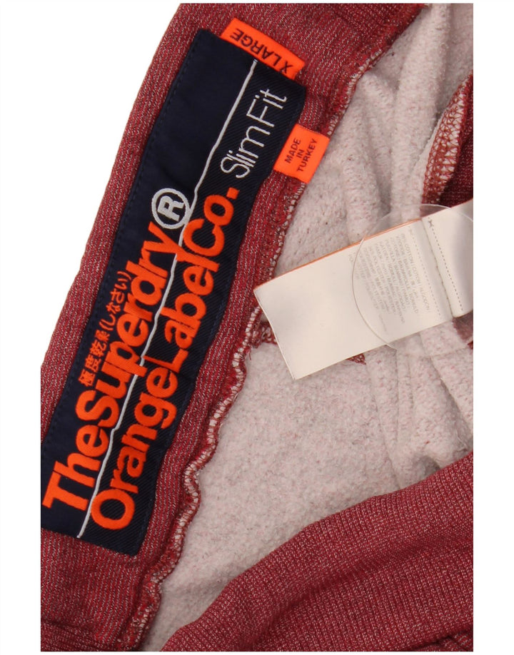 SUPERDRY Mens Slim Fit Tracksuit Trousers Joggers XL Burgundy Cotton