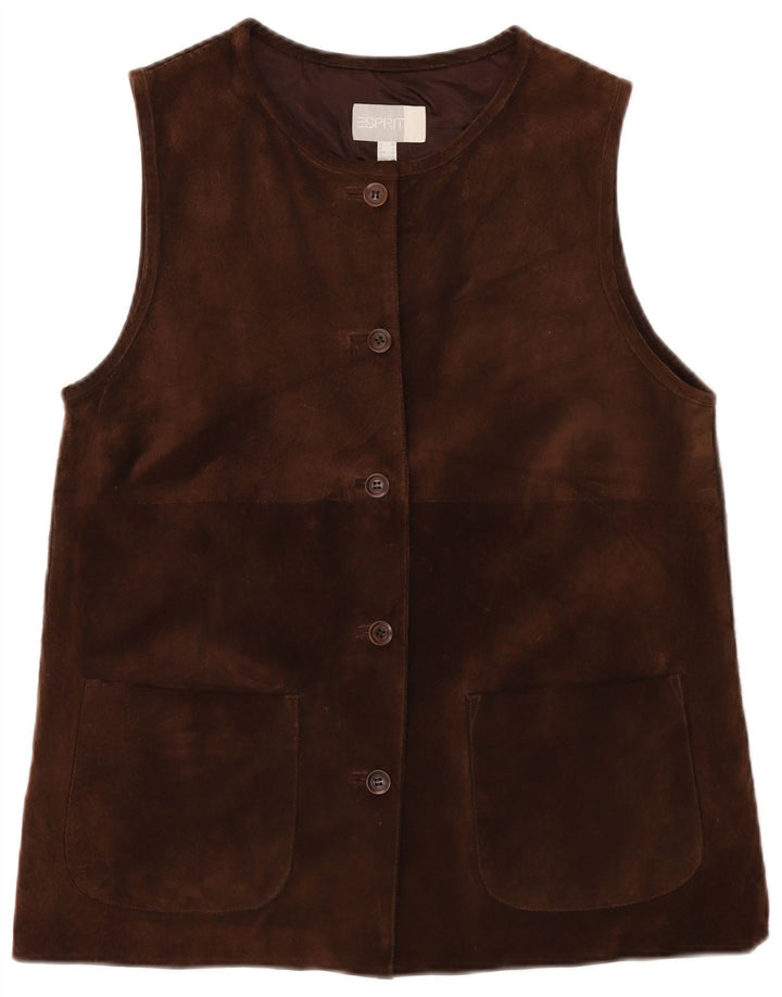 Esprit Womens Suede Gilet UK 14 Medium Brown Leather