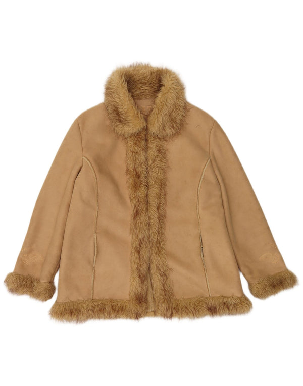 Vintage Womens Open Sherpa Jacket UK 14 Large Beige Polyester