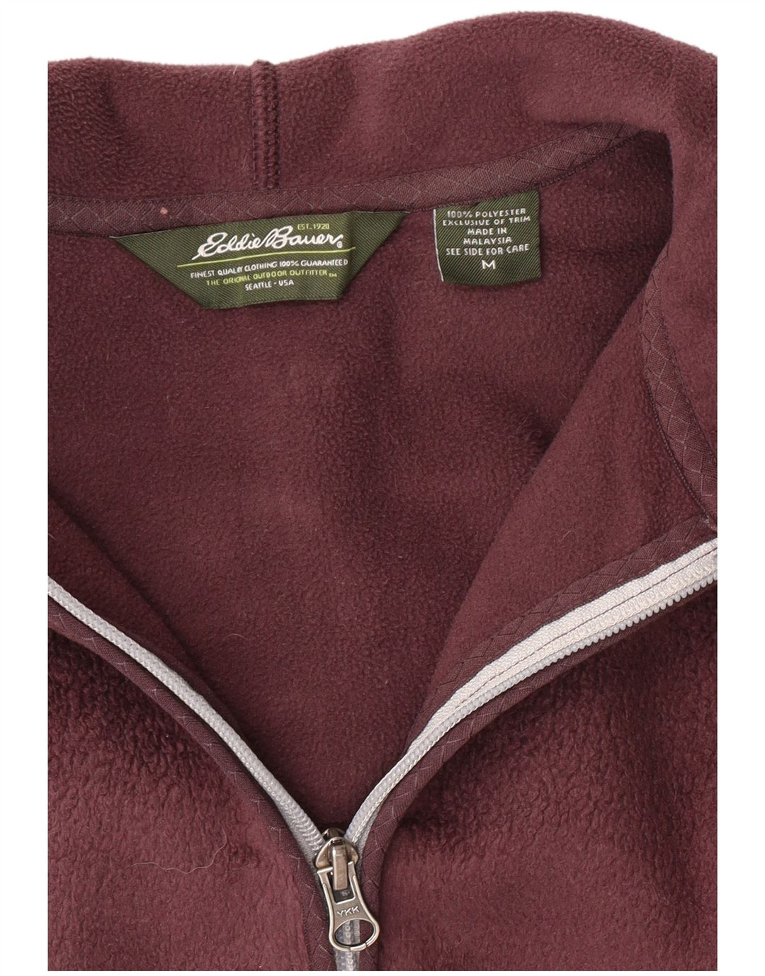 EDDIE BAUER Womens Hooded Fleece Jacket UK 14 Medium Burgundy Polyester