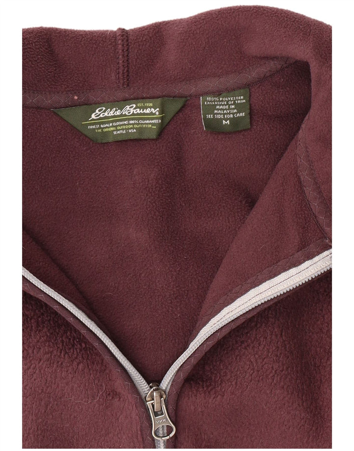 EDDIE BAUER Womens Hooded Fleece Jacket UK 14 Medium Burgundy Polyester