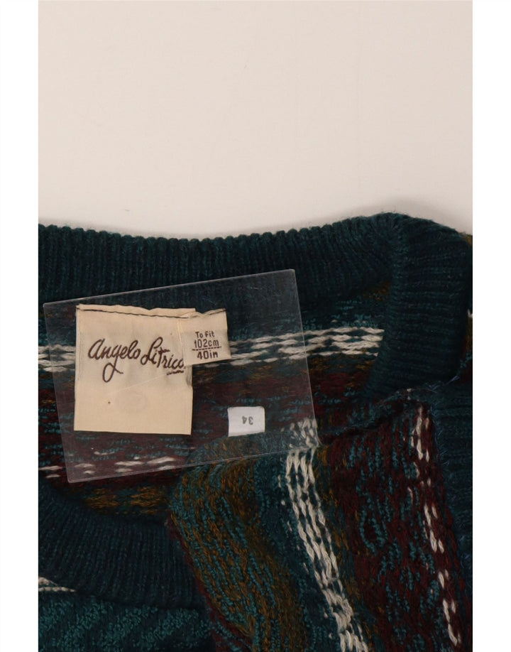 ANGELO LITRICO Mens Crew Neck Jumper Sweater Large Multicoloured Fair Isle