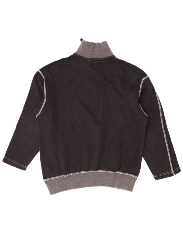 Vintage Womens Zip Neck Sweatshirt Jumper UK 16 Large Black Colourblock