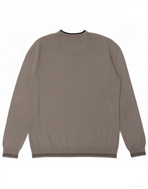 Hugo Boss Mens V-Neck Jumper Sweater 2XL Grey Pinstripe Acrylic