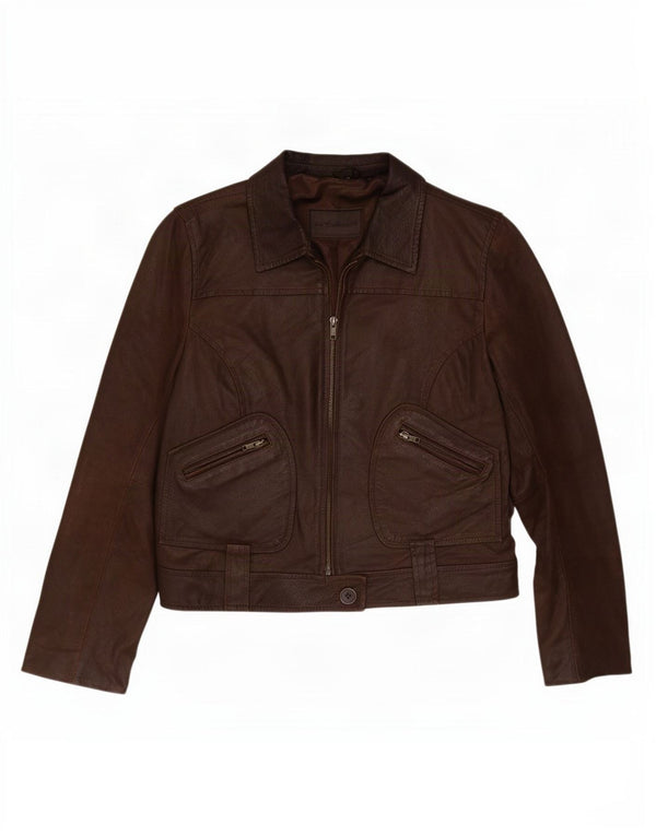 In Extenso Womens Leather Jacket UK 14 Medium Brown