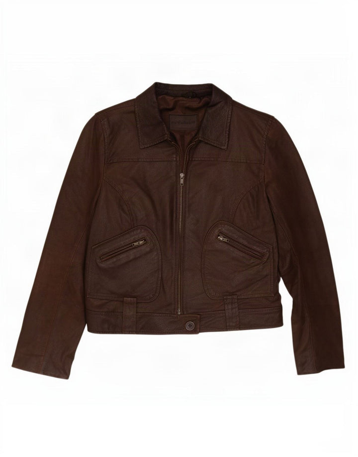In Extenso Womens Leather Jacket UK 14 Medium Brown