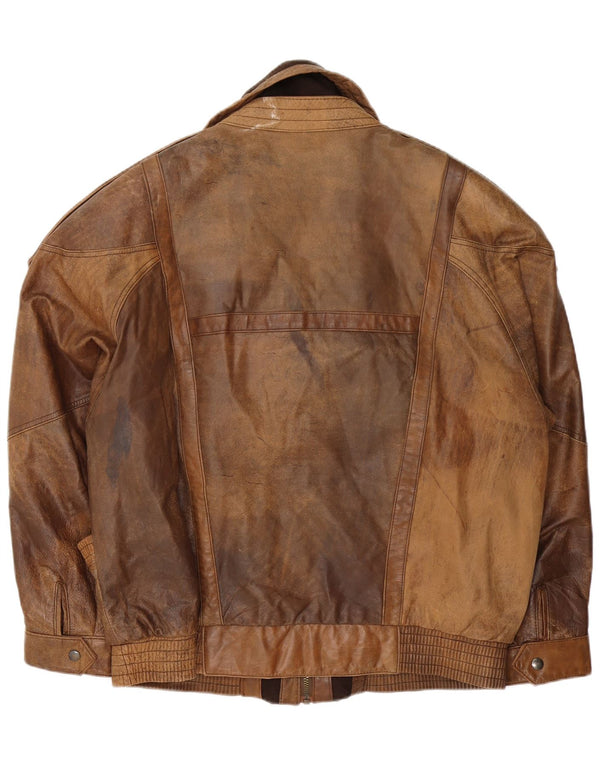 Vintage Mens Leather Jacket IT 50 Large Brown Leather